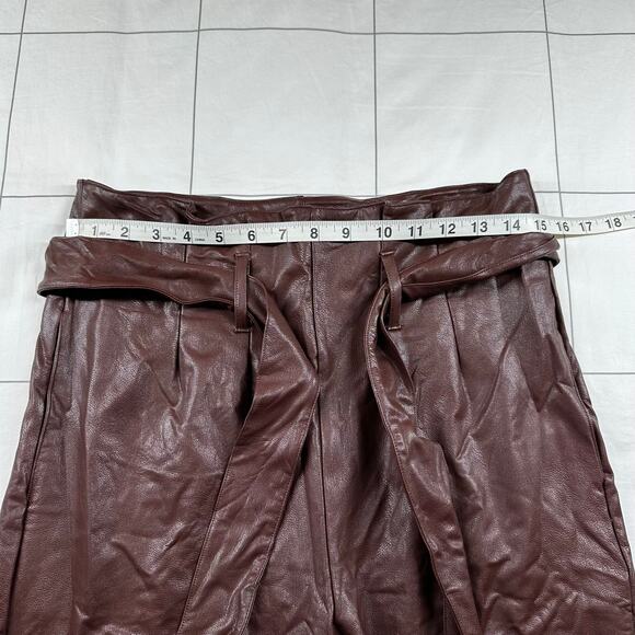 Commando Pants Womens Medium Oxblood Brown Faux Leather Vegan Paperbag Waist - Picture 6 of 12